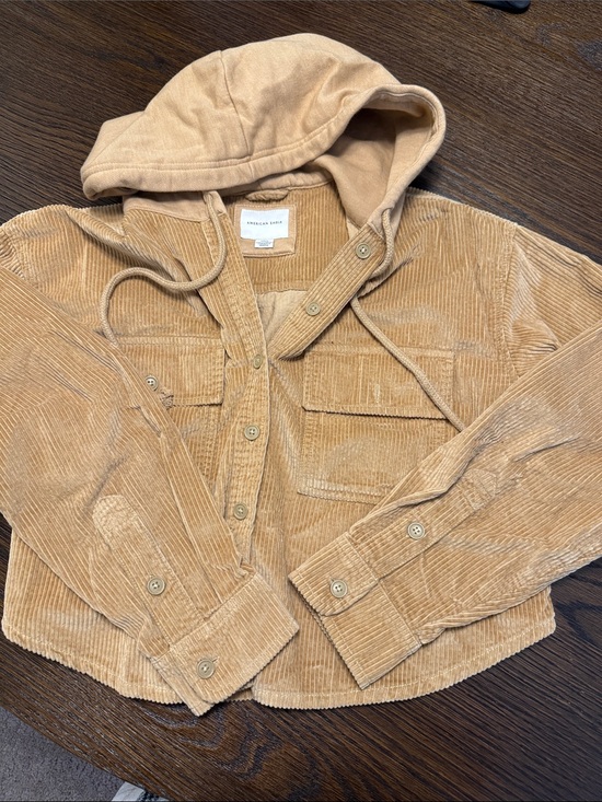 American Eagle Outfitters Jackets & Blazers - American Eagle Outfitters Corduroy Hoodie Jacket in Tan